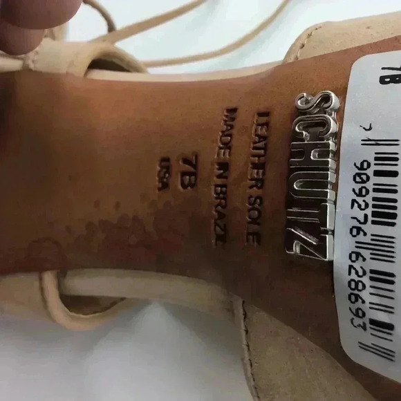 Schutz Hollye Roman Stack Heel Sandals Tan sz 7 B made in Brazil - Picture 7 of 9